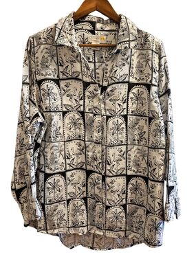 C&C California Black & White Tropical Tile Button-Down Shirt - 100% Linen